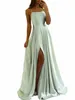 Ladies Blue A-Line LG Satin Evening Dres för kvinnor 2023 Simple Spaghetti Stems Sexig Slit Wedding Prom Party Gowns Vestidos N2PT#