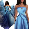 Aleeshuo Sexy A-Line LG Chiff Blue Evening DRES PLEAT STRAPL BEACEREVEL PROM DR BACKL HOLLOW PARTY GOUNM M2UB＃