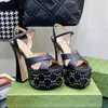 Designer de saltos de couro G Stud-detalhado sandálias de plataforma de salto alto grosso tira no tornozelo aberto dedo do pé salto bloco sandália designer sapatos mulheres calçados de fábrica