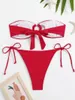 Maillots de bain pour femmes Deux pièces Bikini Bague en métal rouge Sans bretelles Cravate latérale Maillot de bain Natation Femmes Bikinis Summer Beach Maillot de bain