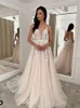 beach Spaghetti Strap Deep V Neck Wedding Dr For Bride Lace Appliques Sparkly Tulle Backl Gorgeous Bridal Gowns 25T8#