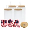 USA /CA Warehouse Oz Sublimation Glass Beer Mugs With Bamboo Lids and Straw Tumblers Diy Blanks Canss Heat Transfer Tail Iced Coffee Cups Whisky Mason burkar 0516