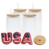 USA /CA Lagerhaus Oz Sublimation Glass Beer Tassen mit Bambusdeckeln und Stroh Tumbler DIY Blanks Dosen Hitze Übertragung Heckkaffee Kaffeetassen Whisky Maser Jars 0516