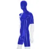 Uomo lucido lucido in pelle PVC con cappuccio Body manica corta Catsuit Collant esotici Pagliaccetti Cover Face Tuta con cerniera posteriore 7XL