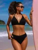 Damen Bademode Bikinis 2024 Frau Dreieck Bademode Frauen Zweiteiliger Badeanzug Neckholder Bikini Set Hohe Taille Solide Bademode Brasilianischer Badeanzug T240328