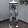 Italiensk stil fi män jeans högkvalitativa retro ons blå stretch smal fit rippade jeans män vintage designer denim byxor f3r7#