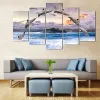 5 Pieces Two Dolphins Jumping Out of Water Canvas Painting Wall Art Sea Life Ocean Posters and Prints for Living Room Home Decor