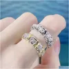 Anillos de boda Vecalon Moissanite 3 colores Gem Simated Diamond Cz Anillo de banda de compromiso para mujeres 10kt oro amarillo blanco lleno femenino Otor0