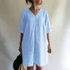 Vestidos casuais mulheres moda cor sólida botão v pescoço manga curta camisa vestido maternidade surplice