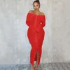 Casual Dresses Womens Long Sleeve Slash Neck Off Shoulder Ruffle Wave Maxi Dress Nightclub Outfits Elegant Gowns Female Clothing