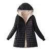 2023 Ny höst- och vinterkoreansk stil i mitten av huva Cott Coat för kvinnor Lambwool Warm Cott Coat and Veet Jacket Top T0x7#