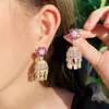 Dangle Earrings Pera Aesthetic Purple Crystal Gold Color Long Tassel Bells Drop For Women Bridal Wedding Party Jewelry Gift E856