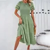 Women Spring Summer Pure Color Sexy Smocking Hollow Dress