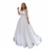 Elegante talla grande boda Dr para mujer medias mangas con cuello en V apliques tren de barrido una línea con cordones vestido de novia Robe de Mariee j8Ta #