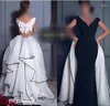 Festklänningar svartvitt avtagbart tågkväll rygglös promenad klänning för Dubai Arabic Robe Sirene Longue
