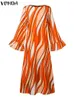 Casual Jurken VONDA Vrouwen Zomer Party Maxi Lange Jurk 2024 Vintage Flare Mouw Gedrukt Bohemian Zonnejurk Vestido Losse Gewaad