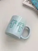Mugs Korean Blue Ceramic Mug Coffee Coconut Tree Pattern Simple Wind Milk Breakfast Cup Drinking