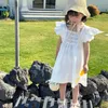 Summer Girl Dress Solid Cotton Lovely Ruffle Sleeveless Party Dresses for Children Casual Clothing Kids Fashion Style 240326