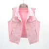 Gilets pour femmes Automne Coréen Rose Denim Gilet Femmes Lâche Court Cowboy Gilet Burrs Veste Sans Manches Grande Poche Jeans Femme