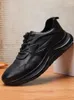 Casual Shoes Mens Genuine Leather Sports Spring Autumn Round Toe Breathable Outdoor Running Male Black Sneakers Trainers