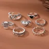 Kluster ringar silver färg metalluppsättning för kvinnor hjärta vintage ring kisswife brev gåva fru mode smycken