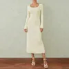 Vestidos casuais moda manga longa outono escritório senhora com nervuras a-line vestido elegante cor sólida quadrado pescoço queimado festa para mulheres