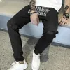 Mens Roupas Preto Stretchy Rasgado Y2K Jeans Skinny Letras Hot Perfuração Club Party Calças Fi Man Denim Calças Lápis Novo G1hM #