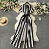 Gentle Women Jumpsuit Stripe V Neck ärmlös snörning Bow High Street Korean Stil Summer Long Senior Rompers 240321