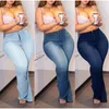 plus Size White Blue Stretchy Flare Jean Women 5XL High Waist Wide Leg Vintage Bell Bottom Denim Pants Mom Indie Stacked Jeans r47d#