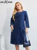 lih HUA femmes grande taille Denim Dr automne Chic élégant Dres pour femmes potelées Cott tricoté col rond Dr 41IW #