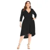 プラスサイズのドレス婦人服フォールファッションVネックソリッドレディースヒップドレスエレガントな贅沢XL-5XL特大d otsmo