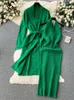 Robes de travail SINGREINY France Pull élégant Costumes Oversize Ceinture Bow Cardigan Halter Rayé Dos Nu Robe Moulante Femmes Senior Hiver
