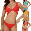 Kvinnors badkläder split sexig solid färg bikini mode med bh pad ingen stål baddräkt strandkläder simning mujer