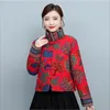 Vrouwen Tang Pak Gewatteerde Jas Print Stand Kraag Chinese Stijl Vintage Herfst Winter Vrouwelijke Traditi Natial Stijl Korte Jas J6AZ #