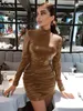 Kliou PU Faux Lether Mini DR Frauen Herbst Bodyc Rüschen Hohe Taille Robe Sexy Party Club Attirewear Rock Mädchen Nacht Kleidung b1FW #