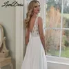 lovedr Deep V-Neck Wedding Dr Sleevel A-Line Chiff Lace Appliques Bride Gown Backl Zipper Train Vestidos De Noiva S7xM#