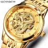 Szkielet Gold Mechanical Watch Men Automatyczny 3D rzeźbiony smok stal mechaniczny zegarek na nadgarstek China luksusowa marka Self Wind 2018 Y291O