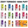 Original Zooy Tornado16000 puffs engångs cigaretter Vape penna 26 ml pod 650mAh laddningsbart batteri Kina autentiska grossist vapers puff 16k