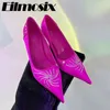 Dress Shoes 2024 Runway Rhinestone Rivet Pointed Toe Women Satin Shallow Thin Heels Sexy Office Work High