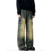 Jeans para hombres PFNW estilo americano desgastado High Street pantalones de mezclilla masculinos pantalones plisados empalmados 2024 moda de primavera 28W2679
