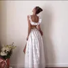 Casual Dresses Boho Inspired White Maxi Dress Cotton Brodery Hollow Out Summer Holiday Ruffled halsringning Chic Beach