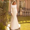 Elegante Meerjungfrau Hochzeit Dre Satin Cowl Zurück O-Ausschnitt Brautkleid Einfache weiße LG-Ärmel Vestido de Novia 2024 Sweep Zug l2Ya #