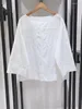 Женские блузки, хлопковые женские белые рубашки, повседневная свободная блузка с вышивкой и вырезом, рукав три четверти, весна 2024