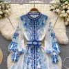 szykowny druk elegancki lampion Single Bered Dr A-Line Casual Vacati Party Dr Women Fi Autumn Spring Vestidos T7HI#