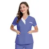 Summer Woman Solid Nursing Scrubs Tops T Shirt Working Uniforms Kort ärm Plus Size Top Women V-ringning Pocket kläder 85k0#