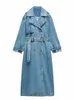 rr2418 X-Lg Denim Trench Coats Para Mulheres Cinto Na Cintura Slim Jean Casacos Senhoras Jaqueta Feminina Jaqueta Jeans Azul Mulher W2m7 #