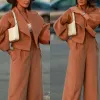 Mulheres Tracksuits Escritório Moda Comutar Blazer Outfits Elegante Lapela Botão Casacos e Calça Longa Terno Mulheres Casual Manga Sólida Solta Dhskh