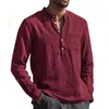 S-5XL Camicia in cotone e lino a maniche lunghe girocollo Uomo estivo semplice camicetta semplice abbottonata Top taglie forti 240320