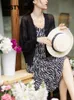 Kvinnor Elegant V Neck Single Breasted Thin Sol-Proof Cardigan Elegant Korean Knit Simple Solid Sheer Topps Summer Casual Outwear Z7LC#