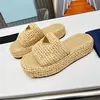 Womens summer straw grass slippers high heels thick platform brown designer knitting shoes women luxury crochet vintage casual vintage shoe